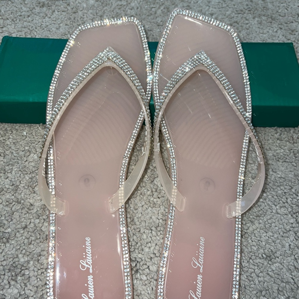 Lauren Lorraine Rhinestone Light Pink Jelly Sandals size 9 New In Box